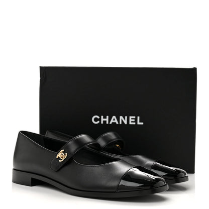 Chanel Calfskin Patent Women's Mary Janes Flats Black