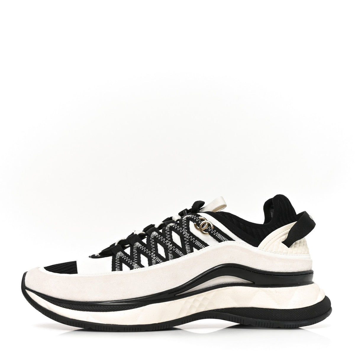 Fabric Suede Calfskin Sneakers White Black