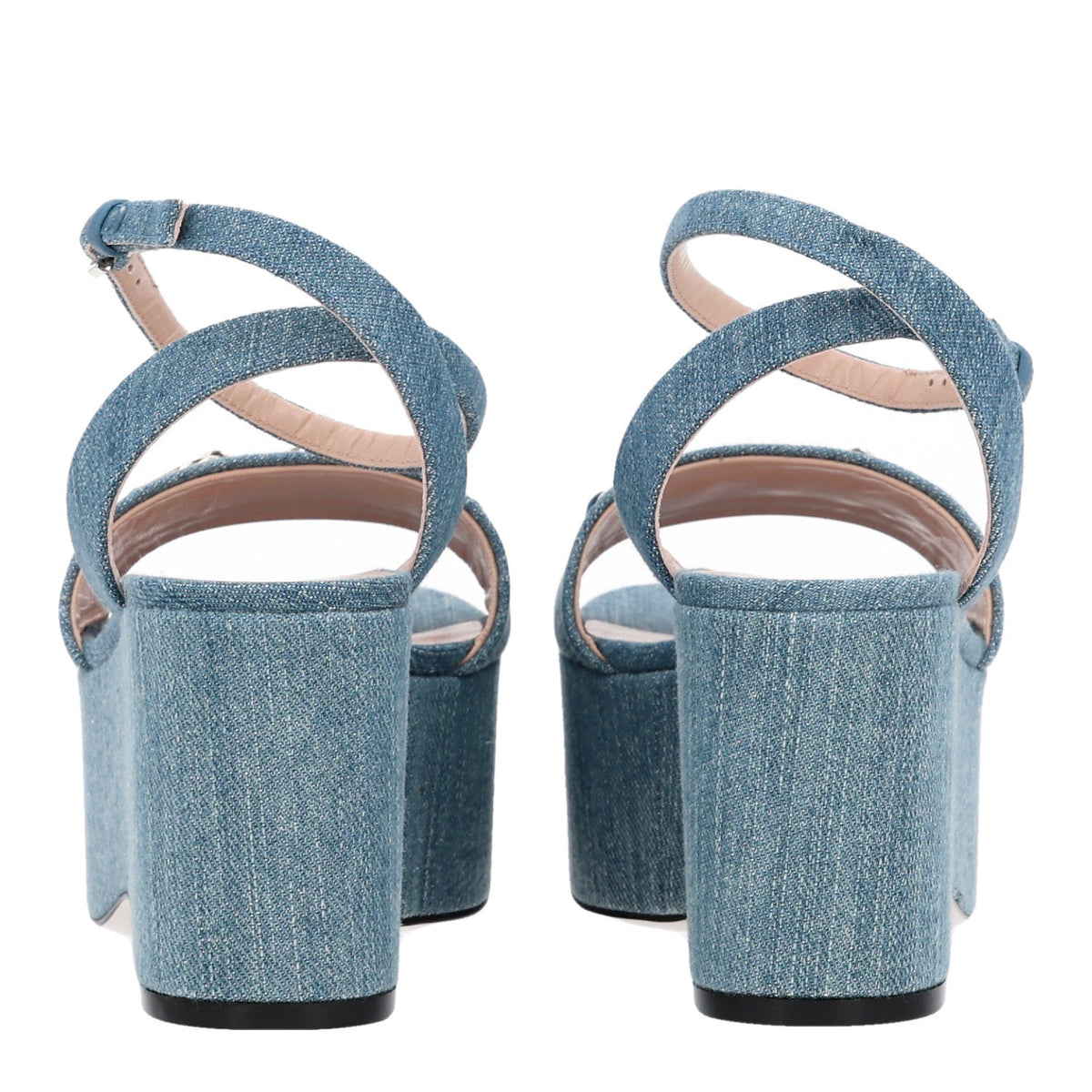 Gucci Denim Women's Horsebit Flatform Sandals 36 Old Azure