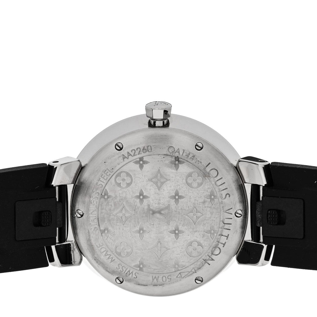 Louis Vuitton Stainless Steel Rubber Diamond 33mm Tambour Slim Quartz Watch Black