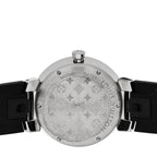 Louis Vuitton Stainless Steel Rubber Diamond 33mm Tambour Slim Quartz Watch Black