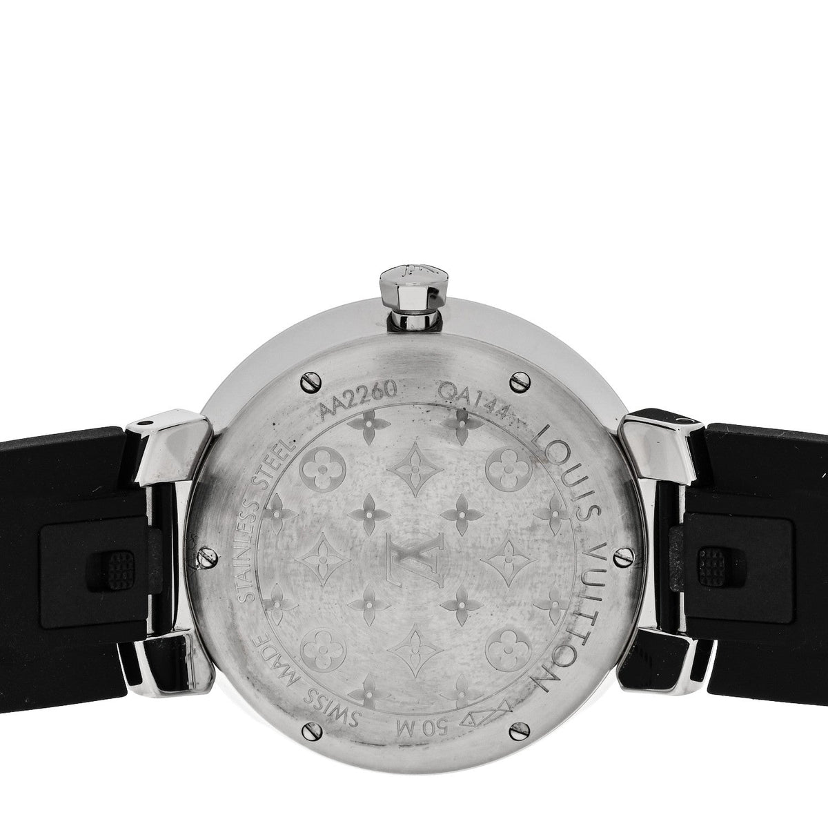 Louis Vuitton Stainless Steel Rubber Diamond 33mm Tambour Slim Quartz Watch Black