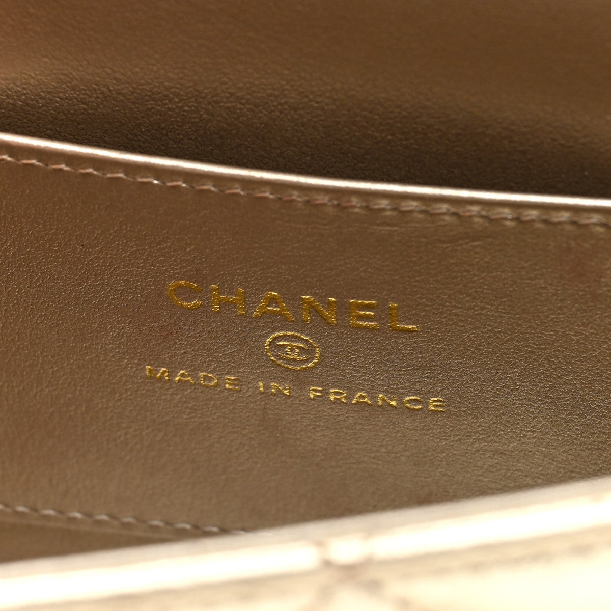 Chanel Metallic Lambskin Quilted Flap Phone Holder With Chain Gold