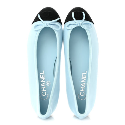Chanel Lambskin Cap Toe CC Women's Ballerina Flats Light Blue Black