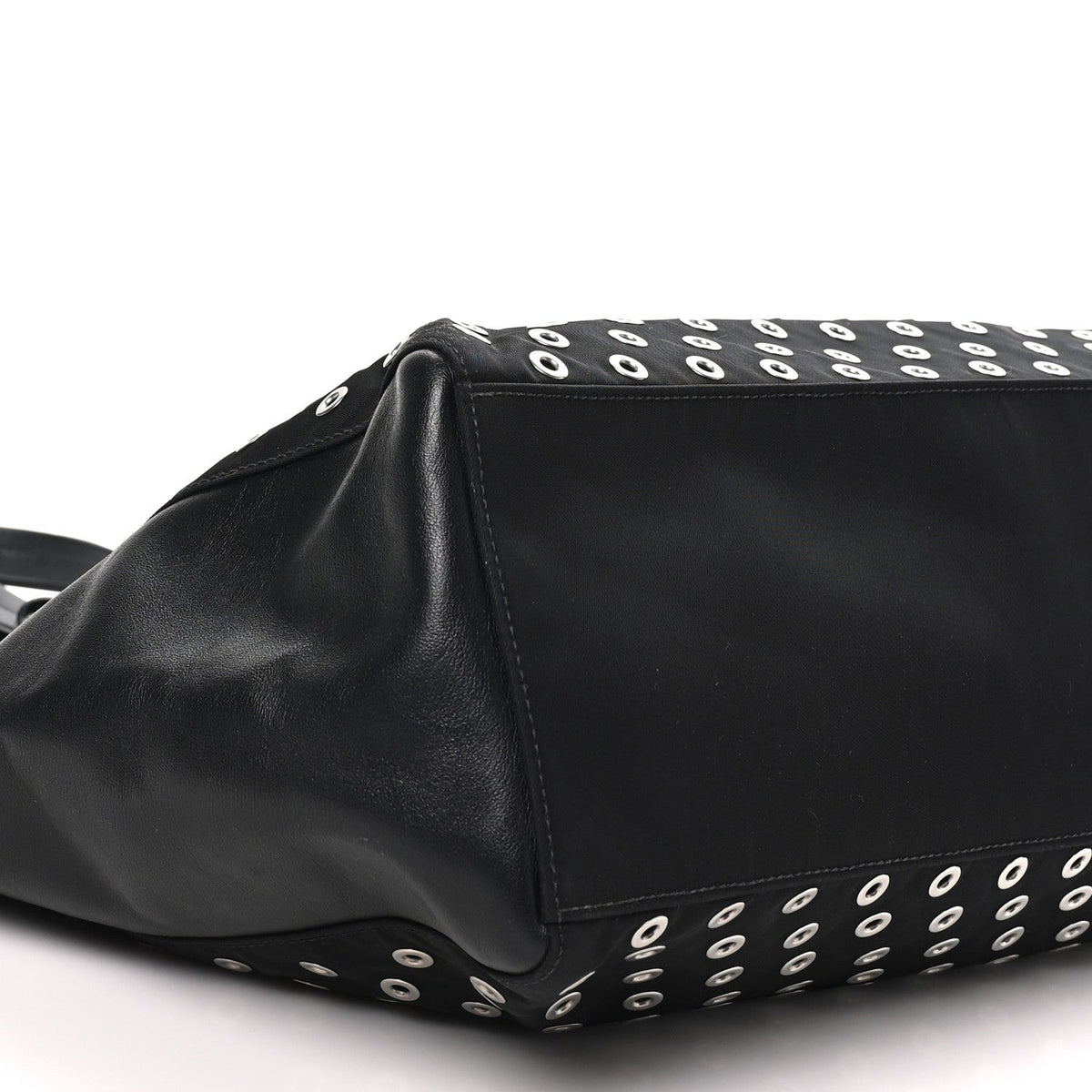 Prada Tessuto Nylon Calfskin Grommet Tote Black