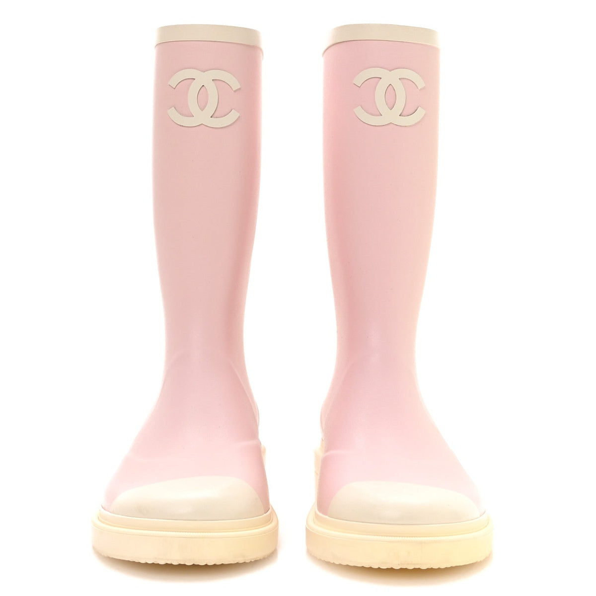 Chanel Caoutchouc CC Women's High Boots Light Pink White