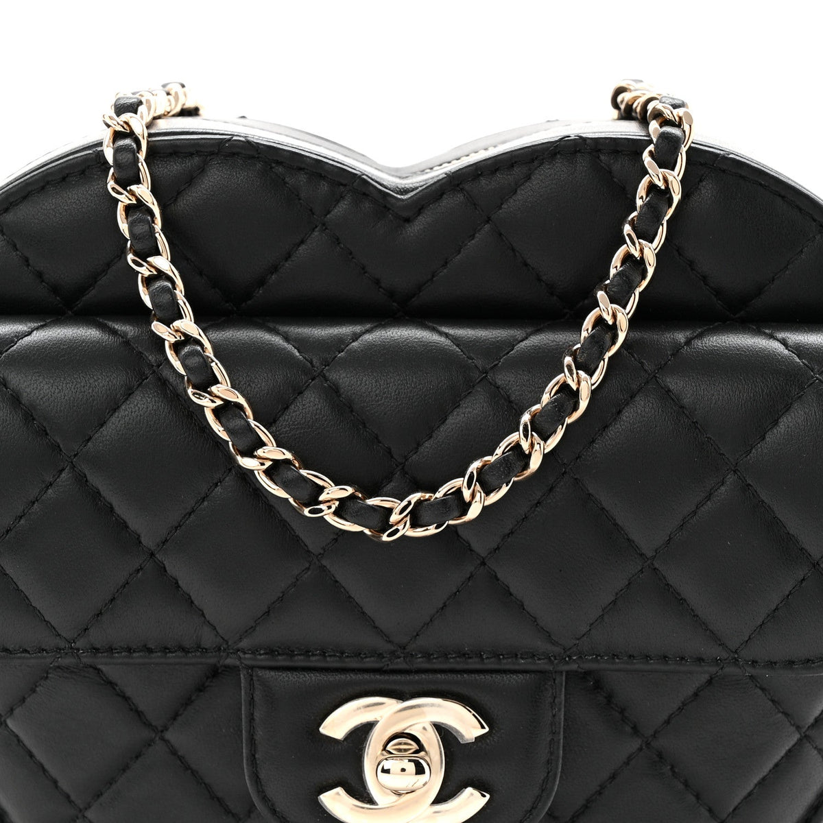 Chanel Lambskin Quilted Large CC In Love Heart Bag Black