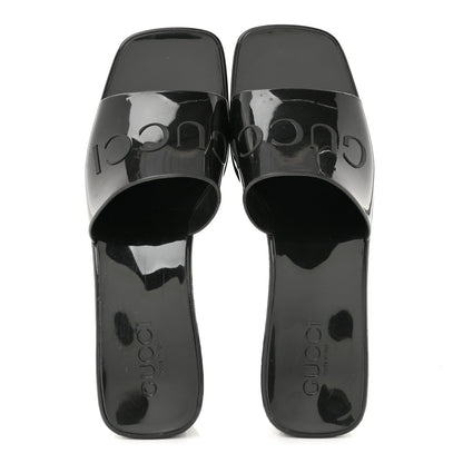 Gucci Rubber Logo Women's Platform Slide Sandals 38 Black