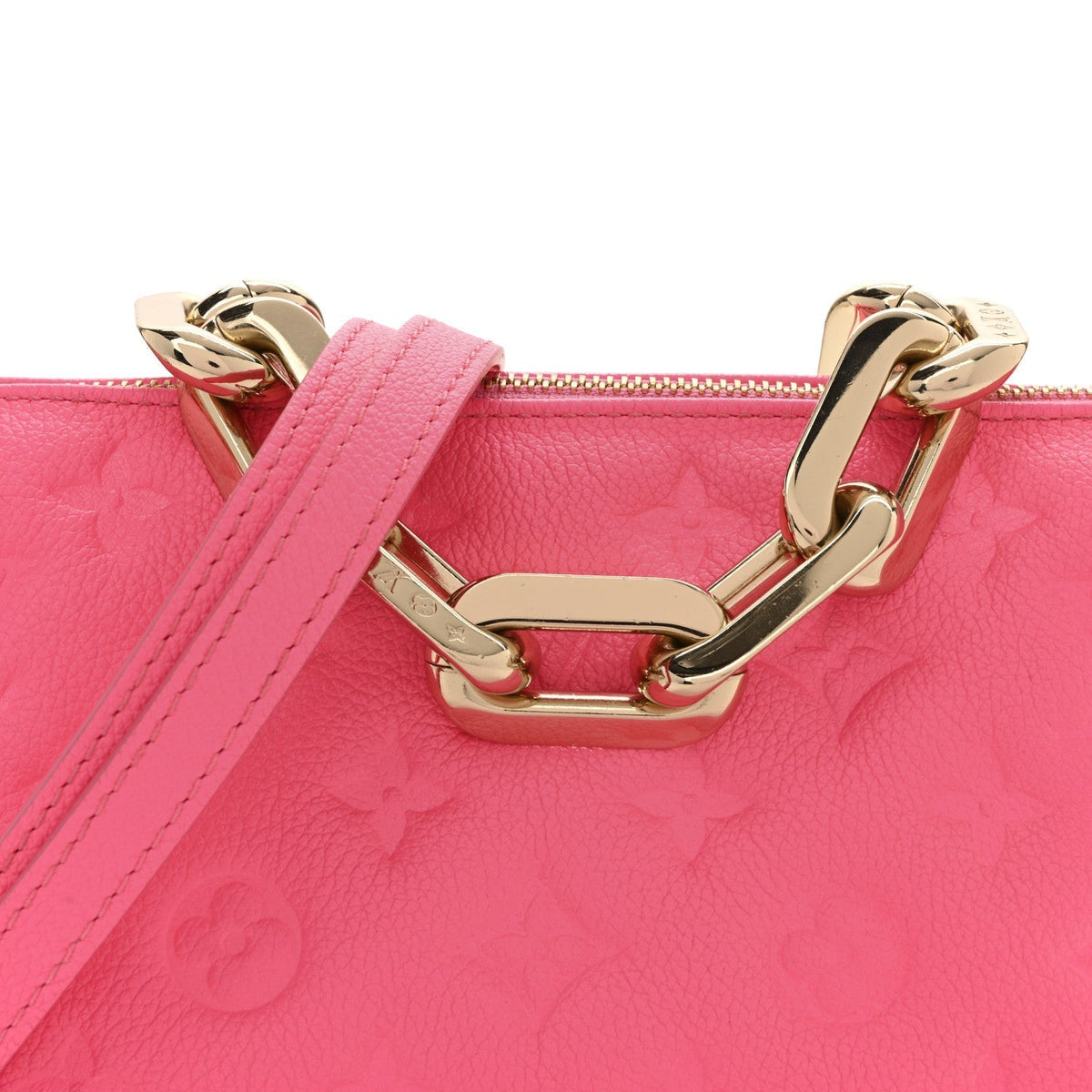 Louis Vuitton Calfskin Embossed Monogram Coussin BB Rose Fluo
