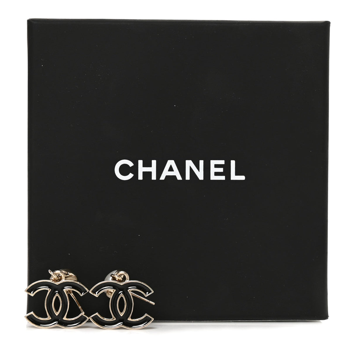 Pearl Enamel CC Drop Earrings Black