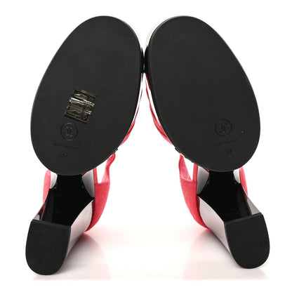 Chanel Suede Kidskin Patent Women's CC Platform Pumps 37 Dark Pink Black