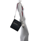 Gucci GG Supreme Calfskin Web Flat Messenger Bag Black Grey