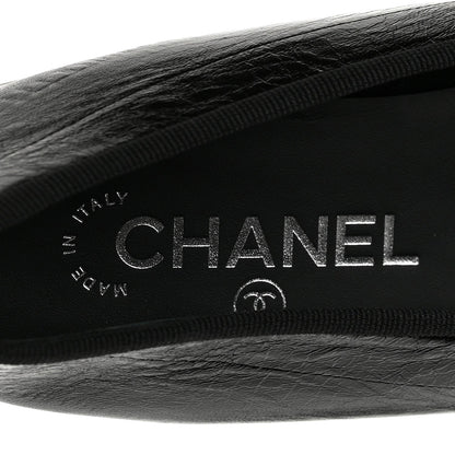 Chanel Crumpled Lambskin CC Cap Toe Women's Ballerina Flats Black White