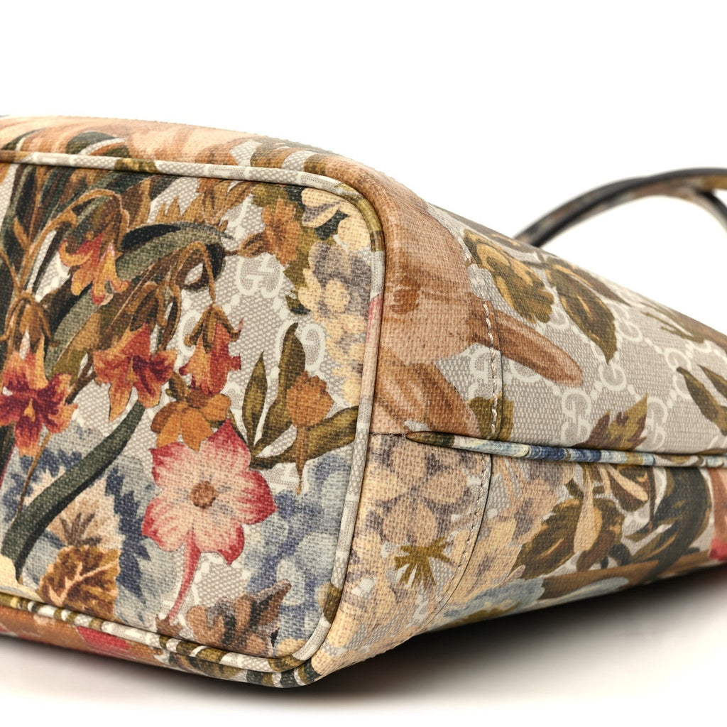 Gucci GG Supreme Monogram Flora Small Ophidia Tote Beige White