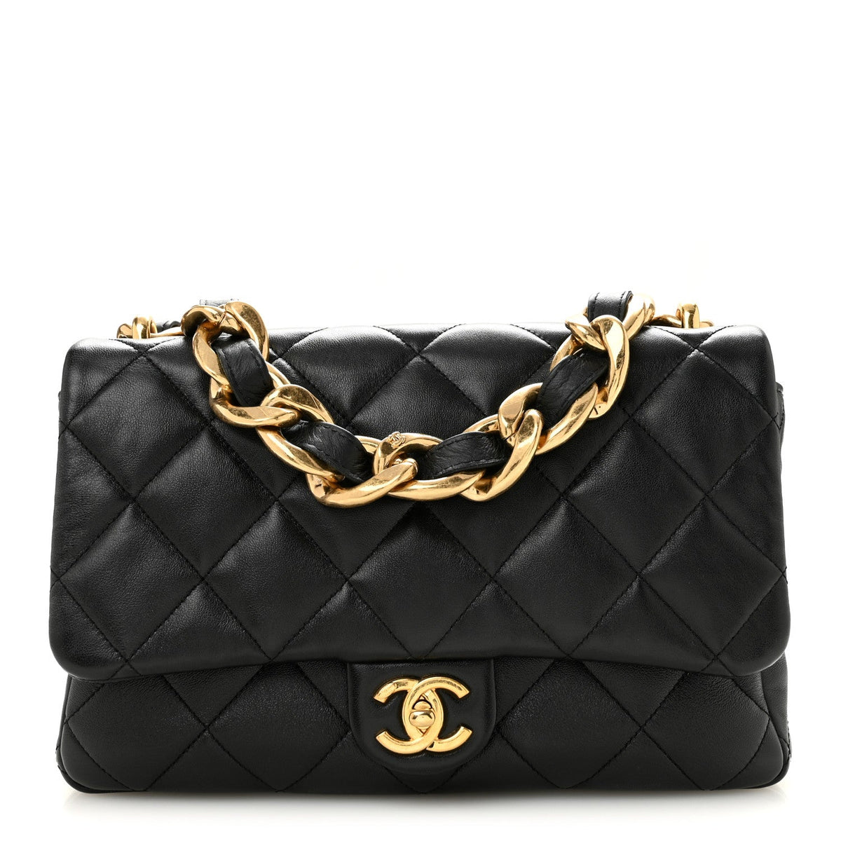 Large Quilted Lambskin Flap Shoulder Bag