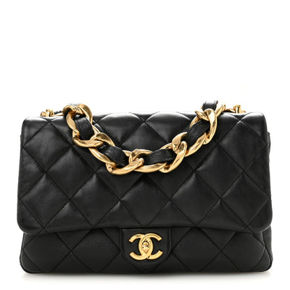 Large Quilted Lambskin Flap Shoulder Bag