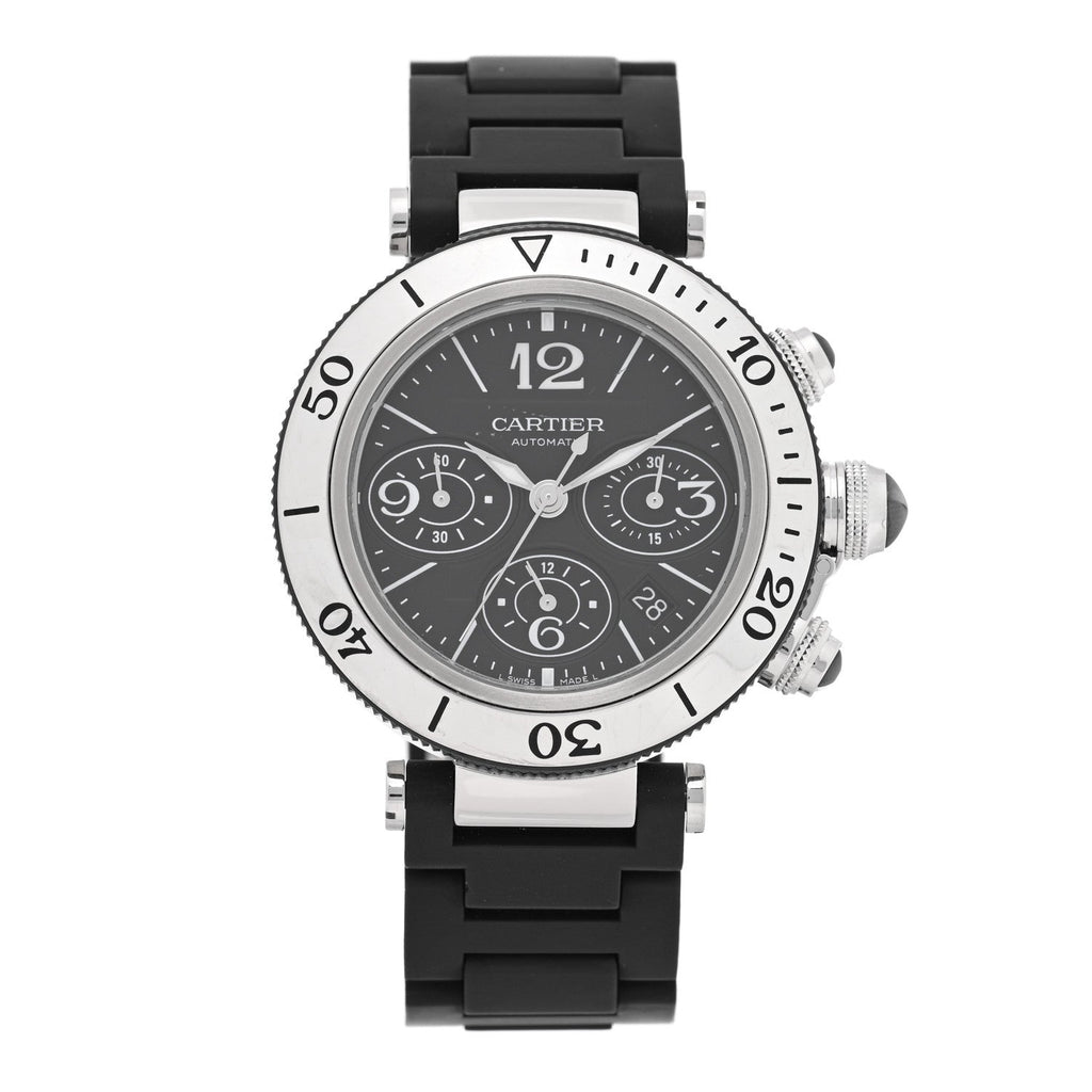 Cartier Stainless Steel Rubber 42mm Pasha Seatimer Watch Black