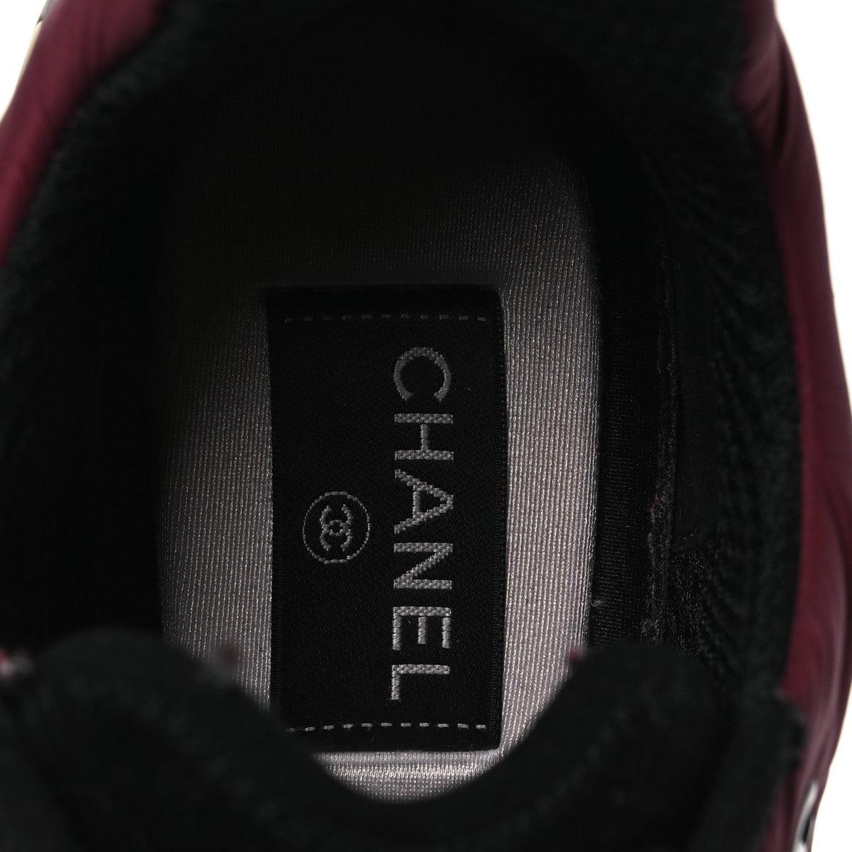Chanel Nylon Suede Calfskin Women's CC Sneakers 38 Burgundy Brown