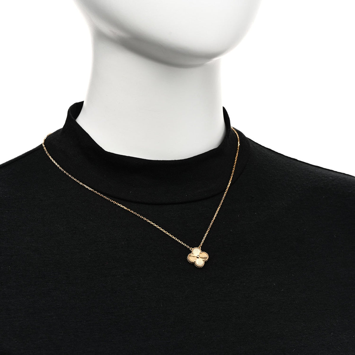 18K Yellow Gold Guilloche Vintage Alhambra Pendant Necklace