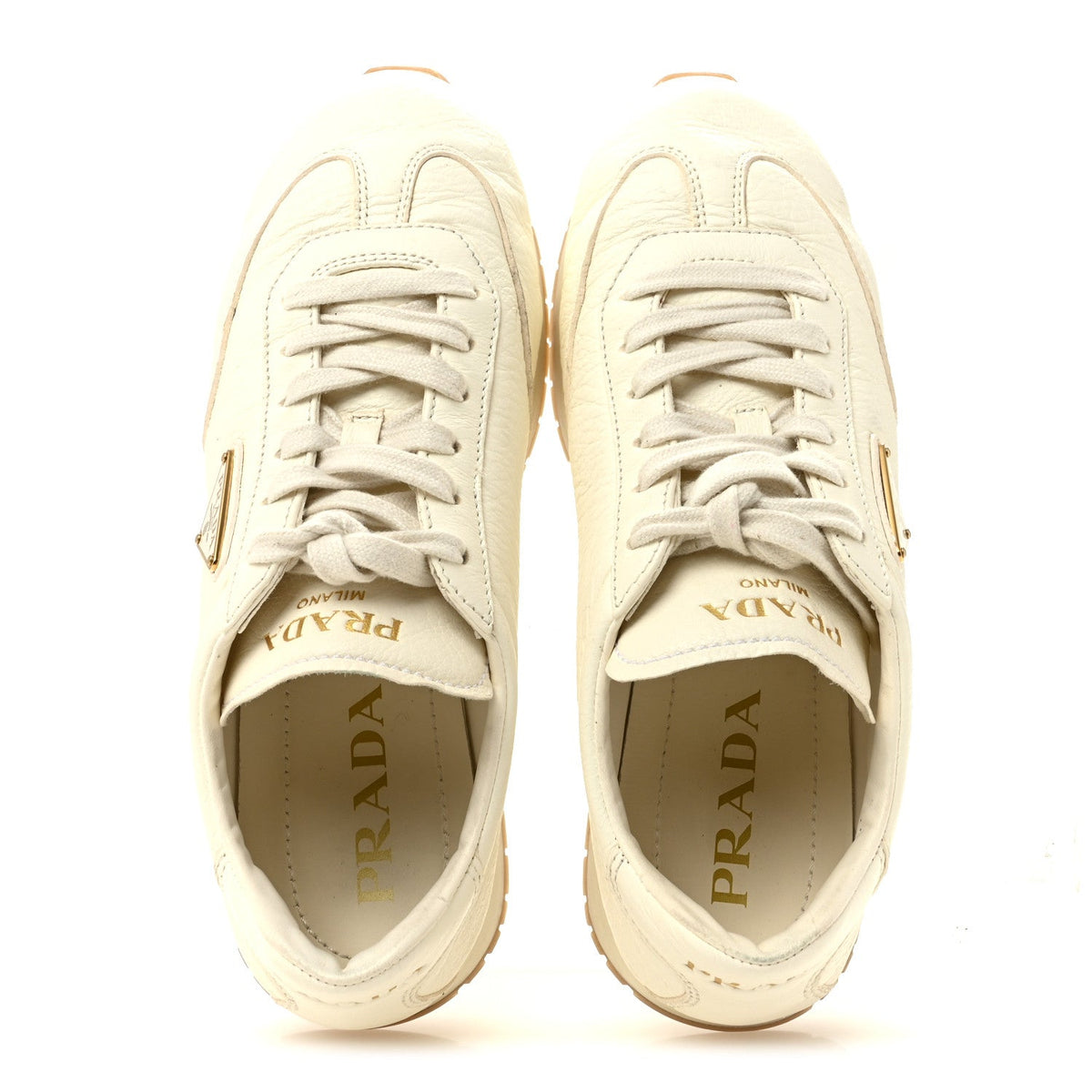 Prada Calfskin Metal Triangle Logo Women's Sneakers 40 Neutral