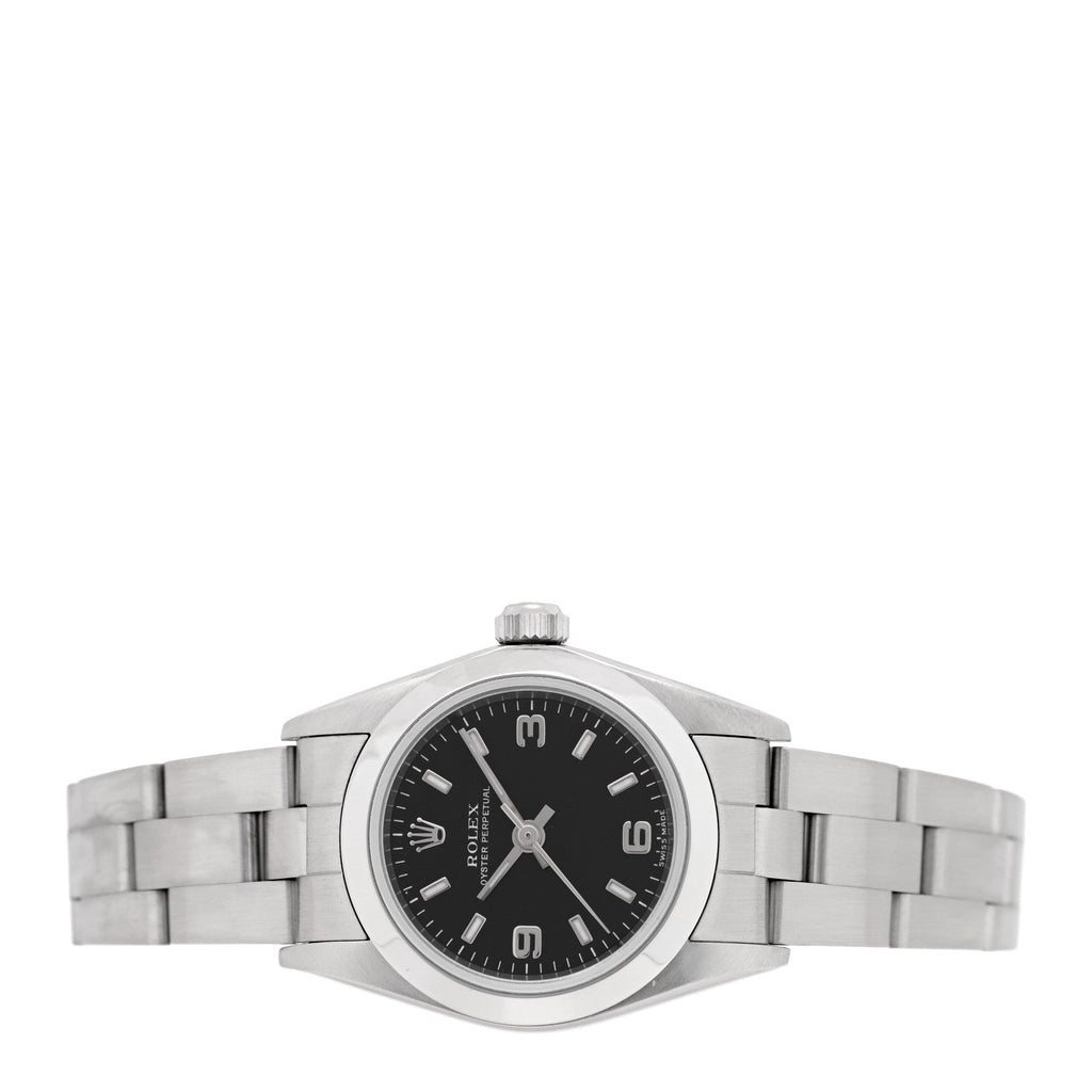 Rolex Stainless Steel 24mm Oyster Perpetual Watch Black 76080