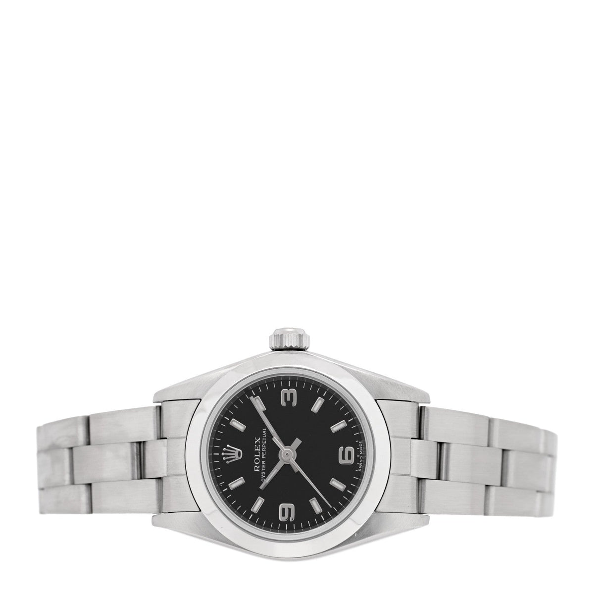 Rolex Stainless Steel 24mm Oyster Perpetual Watch Black 76080
