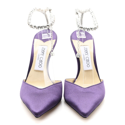 Jimmy Choo Satin Women's Crystal Saeda 100 Pumps 36.5 Cassis