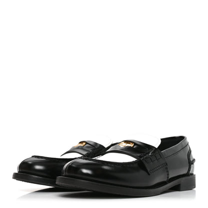 Miu Miu Spazzolato Calfskin Women's Penny Loafers 36 Black White