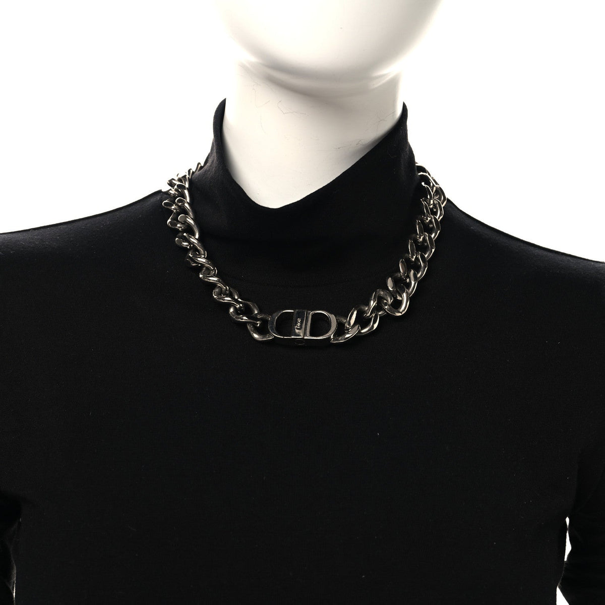 Christian DiorBrass CD Icon Chain Link Necklace Silver