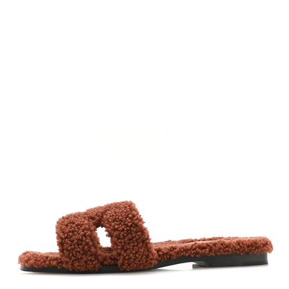 Hermes Woolskin Women's Oran Sandals 36 Cognac