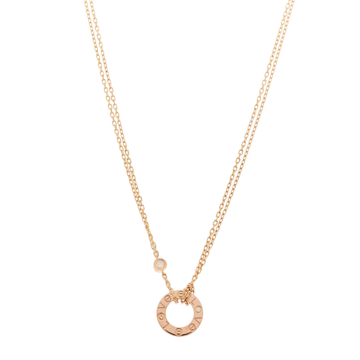 18K Pink Gold 2 Diamond LOVE Necklace