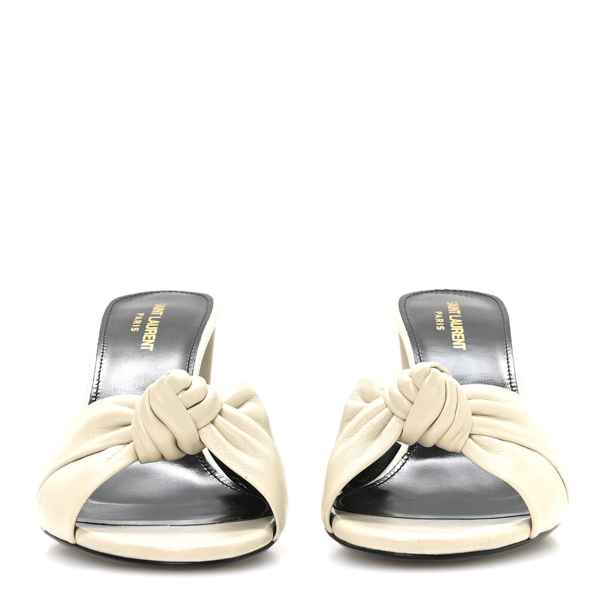 Saint Laurent Lambskin Women's Bianca 75mm Mules 40.5 Pearl