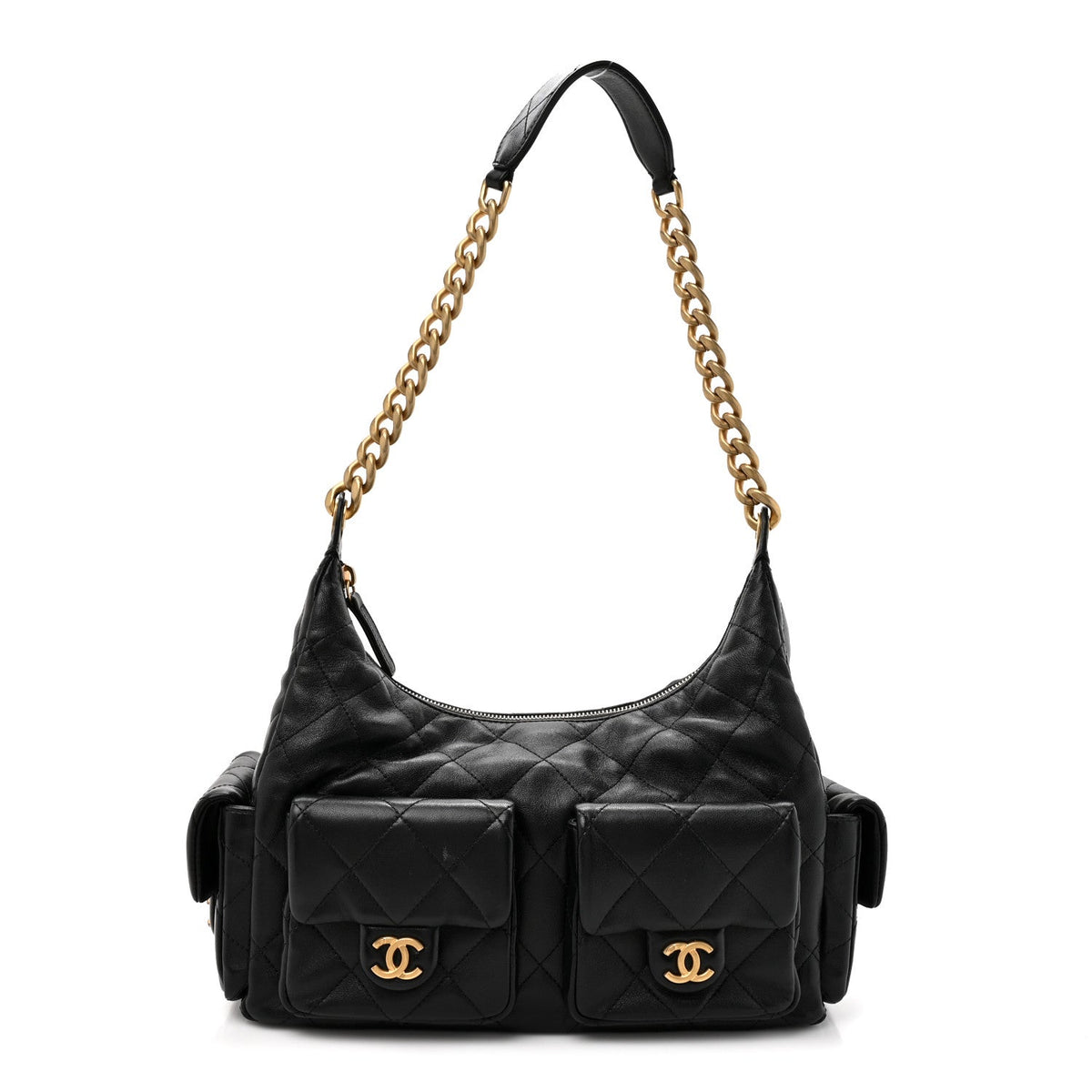 Quilted Lambskin Hobo Bag - Black