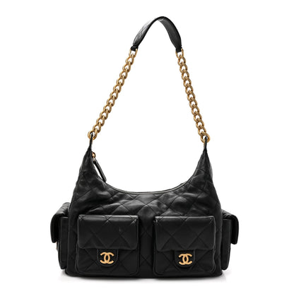 Quilted Lambskin Hobo Bag - Black