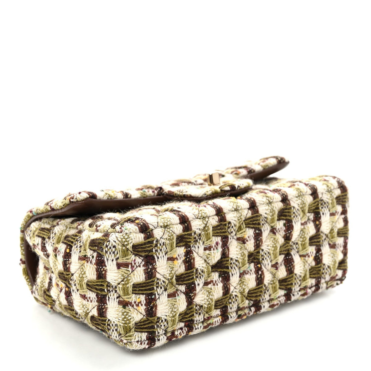 Chanel Tweed Quilted Mini Rectangular Flap Bag Green Brown