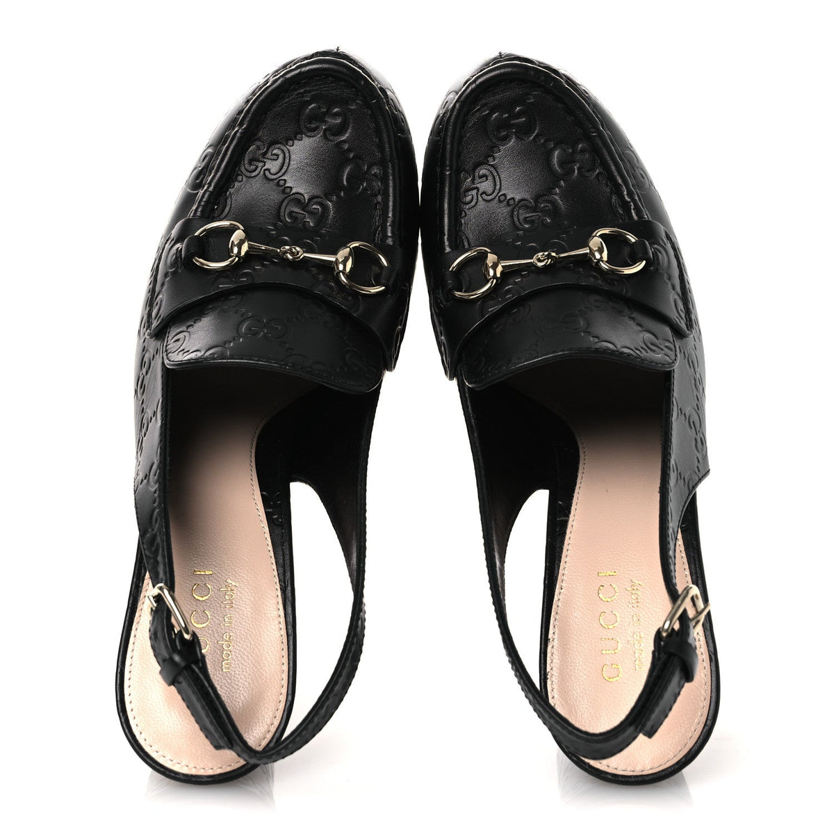 Gucci Leather Horsebit Women's Platform Slingback Mules 38.5 Black