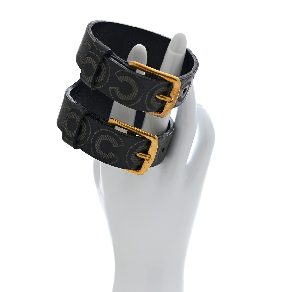 Calfskin Coco Double Buckle Bracelet Black