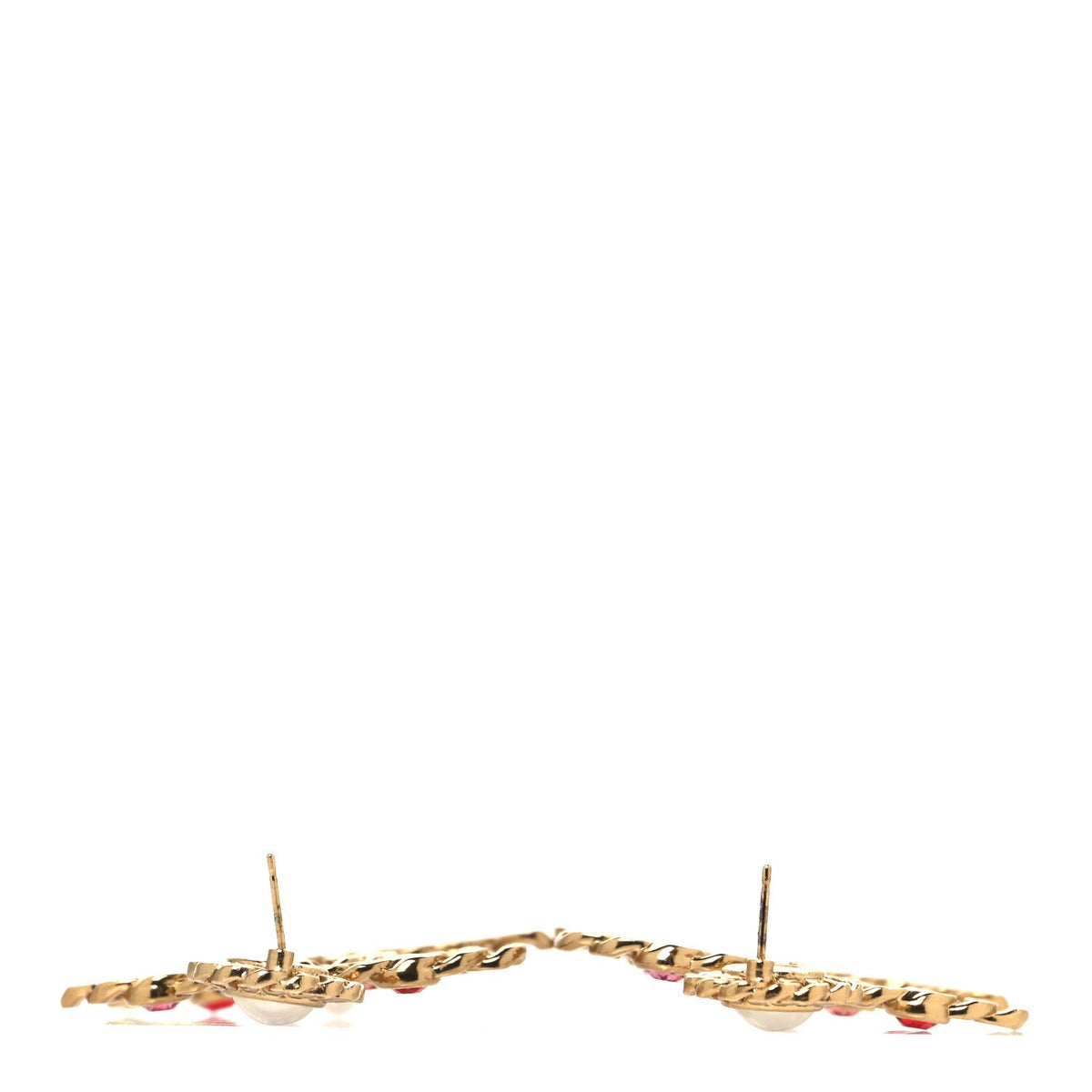 Pearl Crystal Chain Link CC Drop Earrings Gold Red Pink Yellow