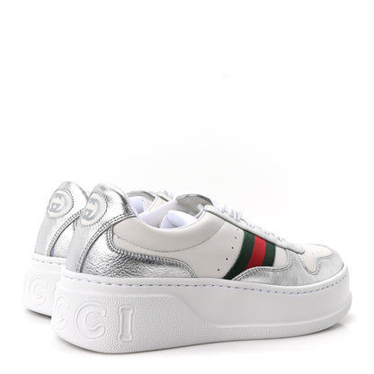Gucci Metallic Nappa Web Women's Chunky Sneakers 38 Silver