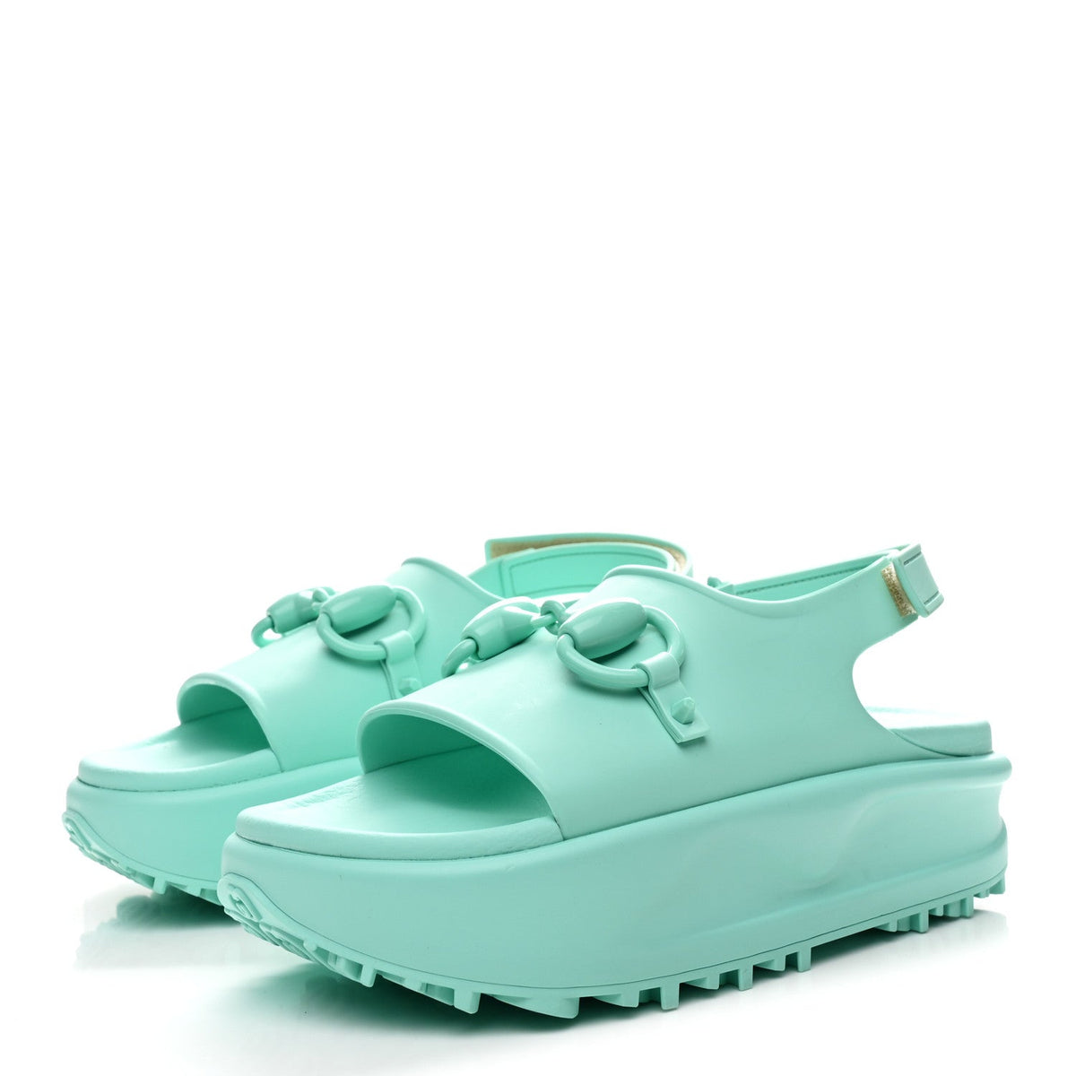 Gucci Rubber Isla Women's Sandals 37 Teal Cyan
