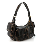 Miu Miu Distressed Nappa Pocket Bag Sand Coffee