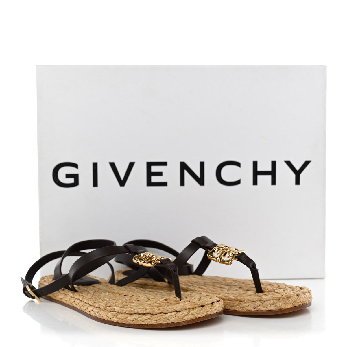 Givenchy Calfskin Raffia 4G Liquid Women's Espadrille Sandals 35 Ebony Natural