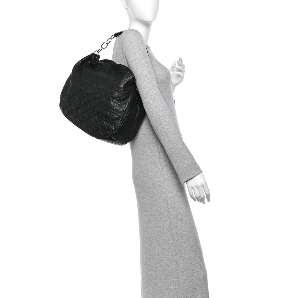 Christian Dior Lambskin Cannage Large Dior Soft Hobo Black