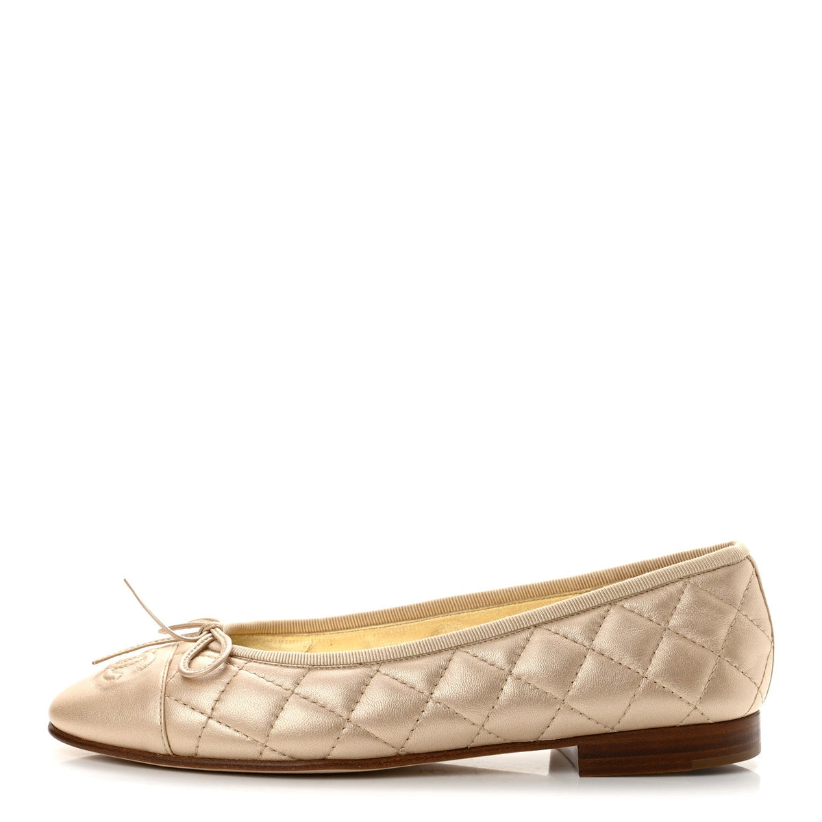 Metallic Lambskin Quilted CC Cap Toe Ballerina Flats Light Gold