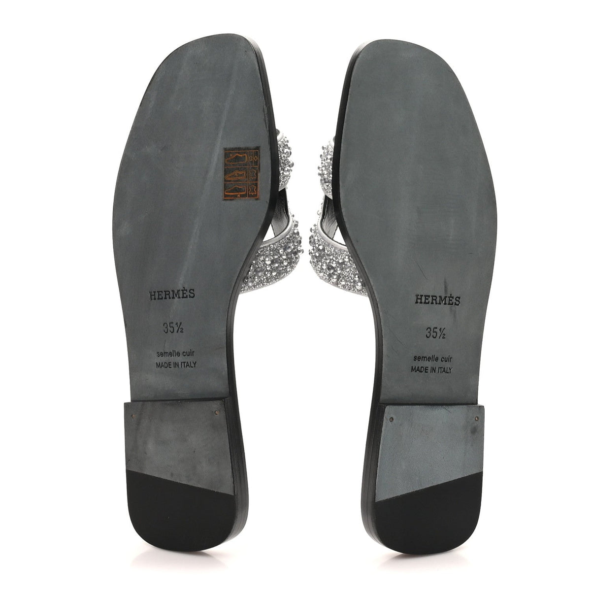 Hermes Velvet Goatskin Crystal Beads Oran Women's Sandals Gris Argente