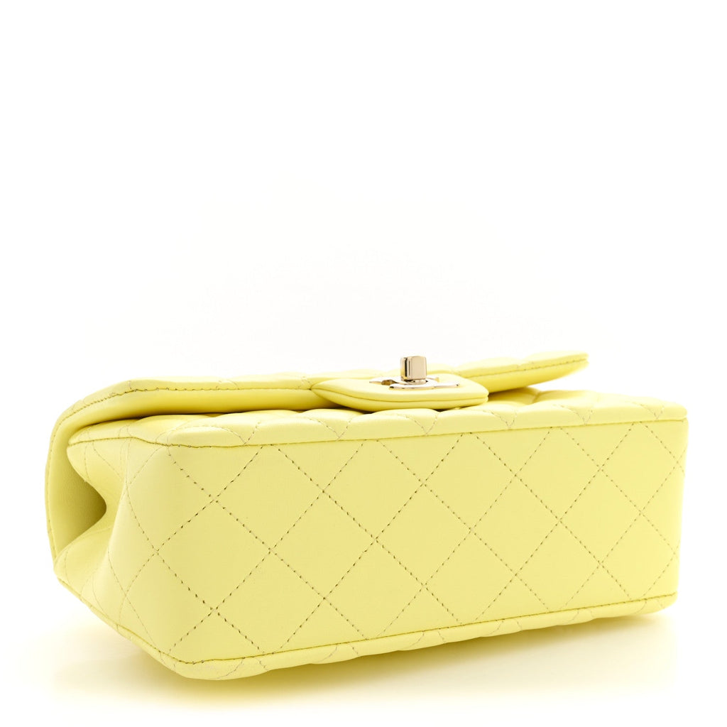 Chanel Lambskin Quilted Mini Chain Top Handle Rectangular Flap Light Yellow