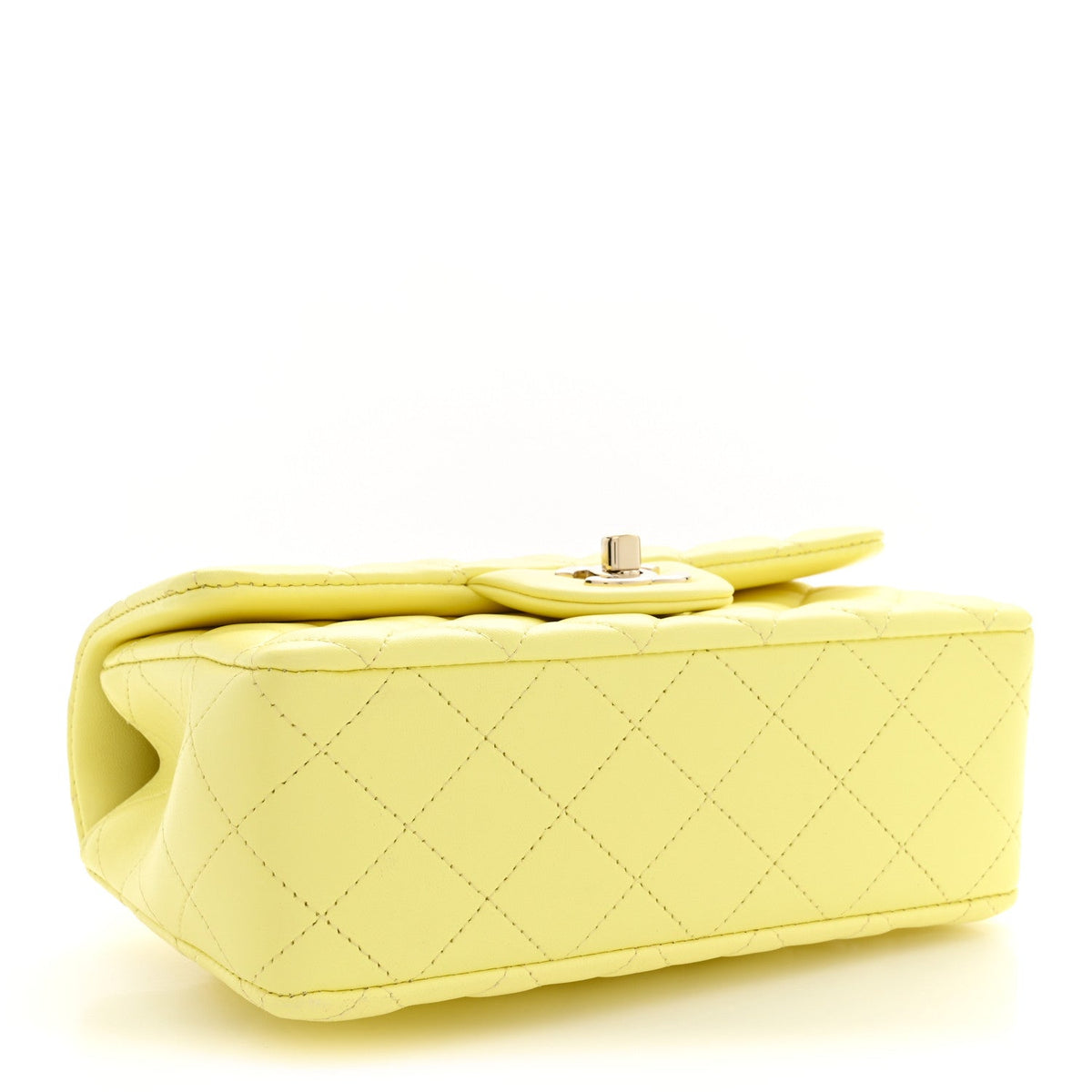 Chanel Lambskin Quilted Mini Chain Top Handle Rectangular Flap Light Yellow