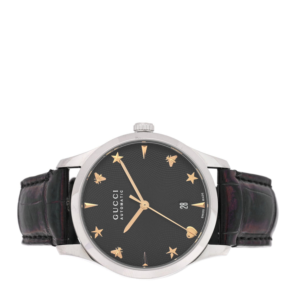 Gucci Stainless Steel Alligator 38mm G-Timeless Charm Watch Black