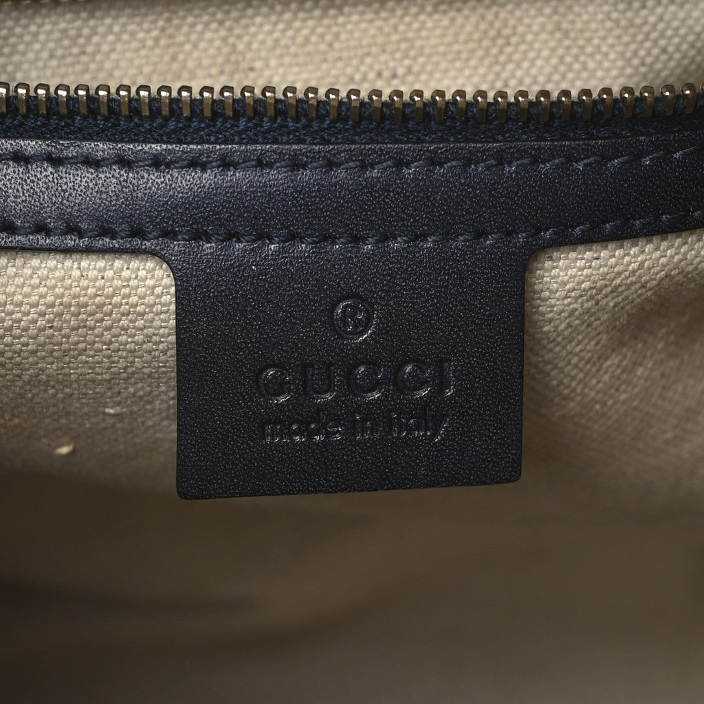 Gucci Monogram Selleria Calfskin Vintage Web Medium Boston Beige Blue
