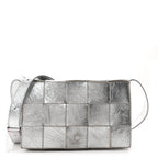 Bottega Veneta Metallic Lambskin Maxi Intrecciato Cassette Crossbody Bag Silver
